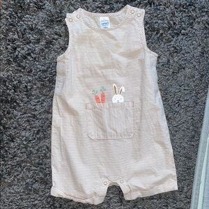 Carter's Tan Striped Baby Romper with Bunny and Carrot Easter